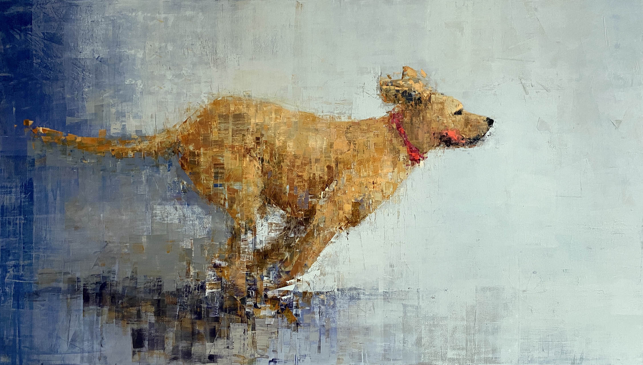 Original painting  by Rebecca Kinkead: Running Dog ( Bright Blue Yonder) by Rebecca Kinkead