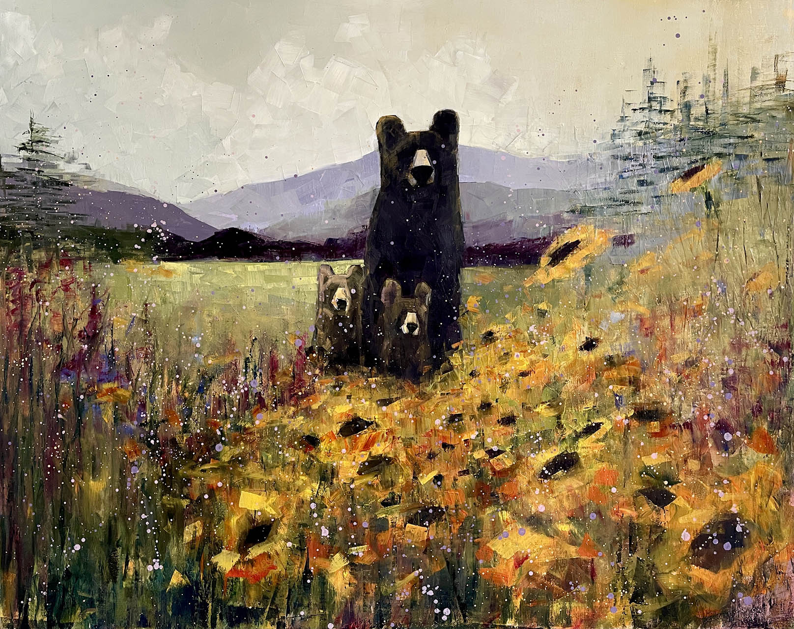 Black Bear with Cubs (Sunflowers)