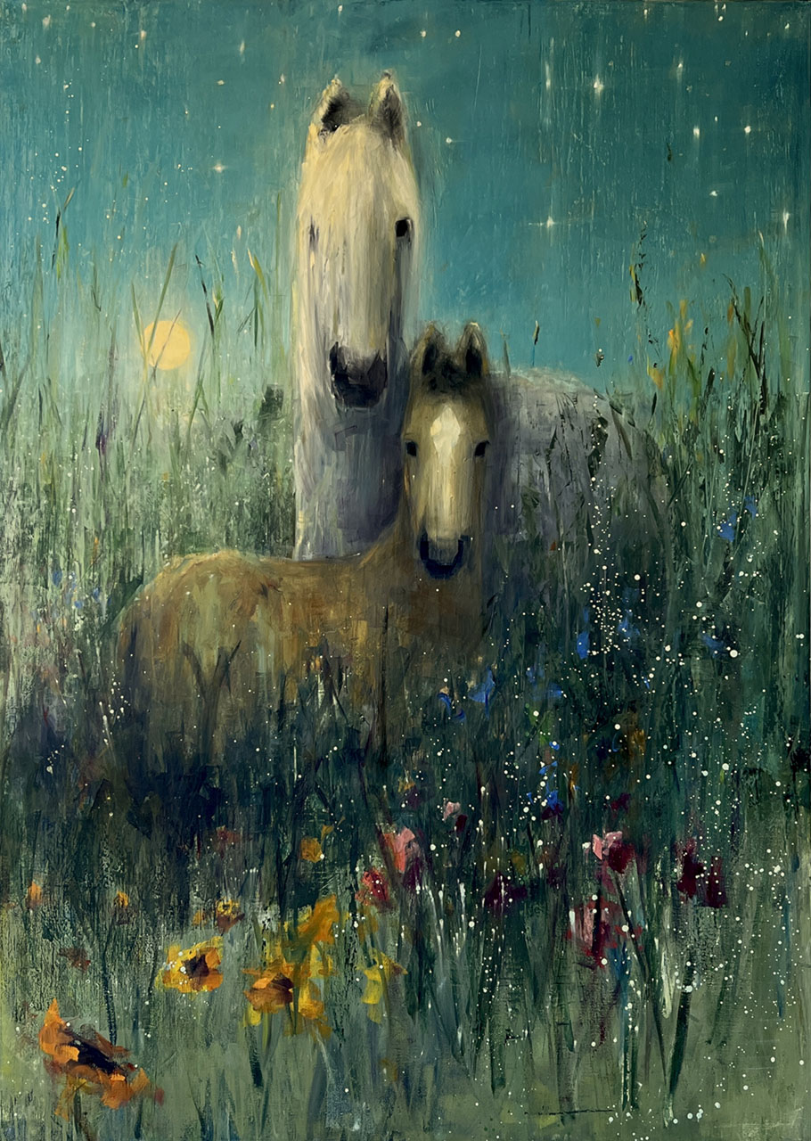Mare and Foal Full Moon by Rebecca Kinkead