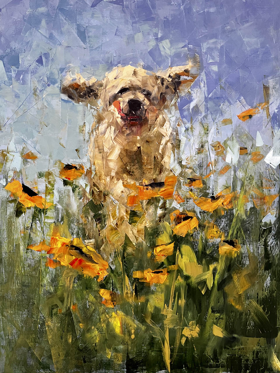 Running Dog Sunflowers by Rebecca Kinkead