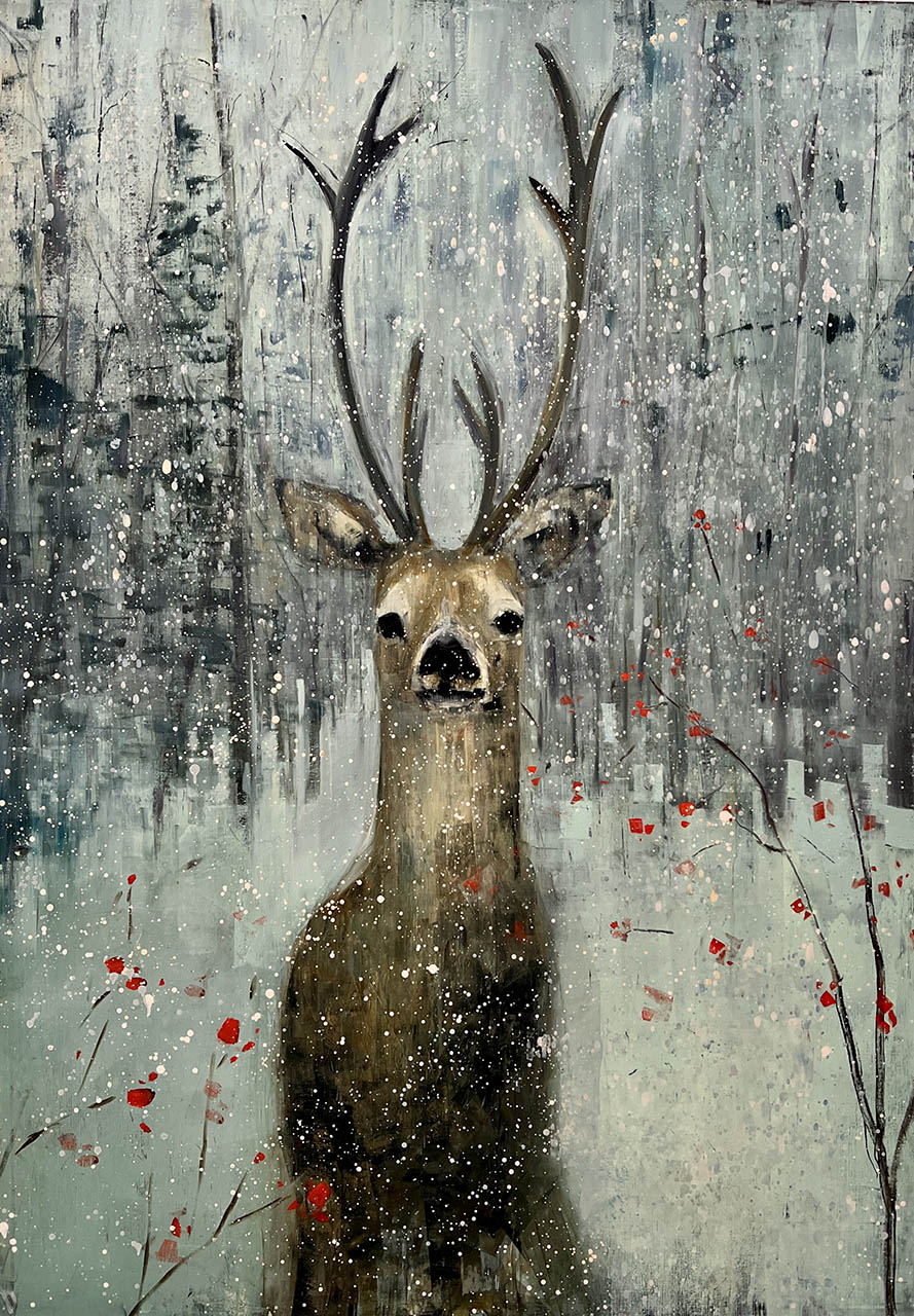 Stag with Snow, 2023, by Rebecca Kinkead